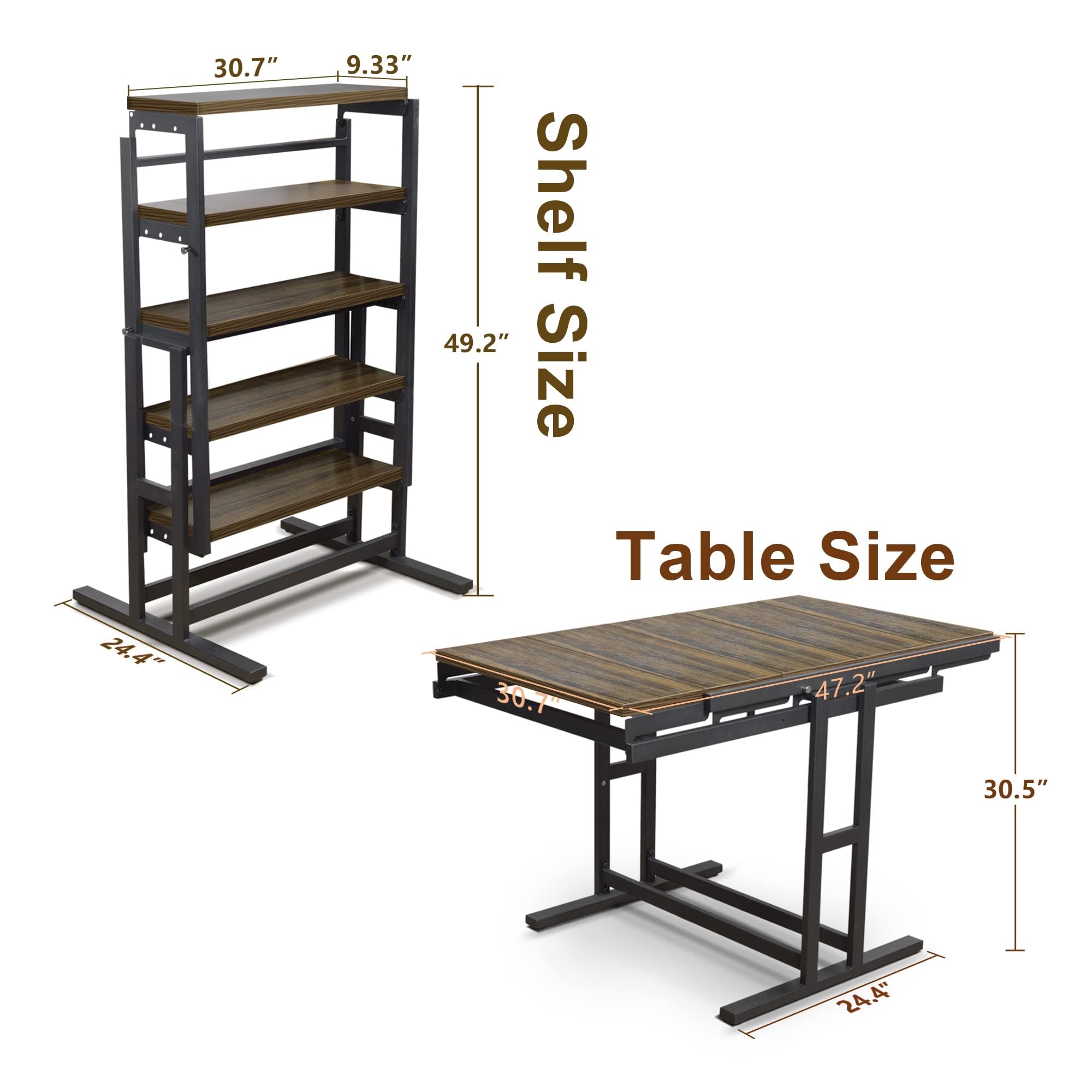 Convertible 2 in 1 Shelf to Table for Small Spaces - Bookshelf